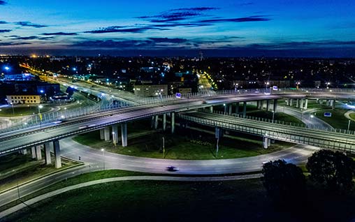A highway overpass at dusk